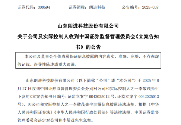大资本配资 A股突发！300594，被证监会立案！