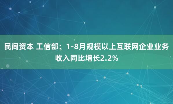 民间资本 工信部：1-8月规模以上互联网企业业务收入同比增长2.2%