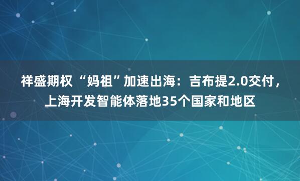 祥盛期权 “妈祖”加速出海：吉布提2.0交付，上海开发智能体落地35个国家和地区